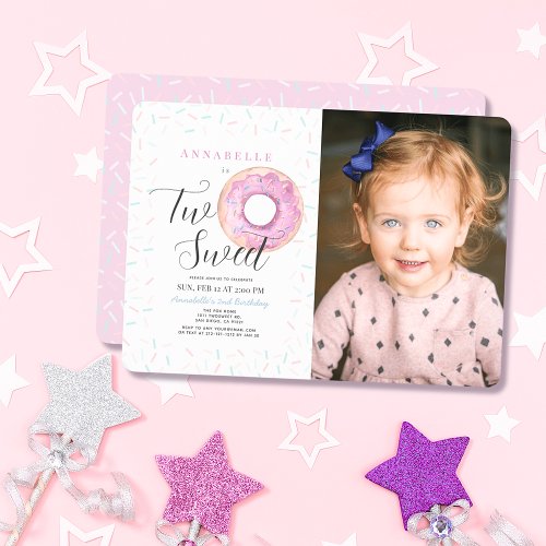 Two Sweet Pink Donut Girl 2nd Birthday Invitation