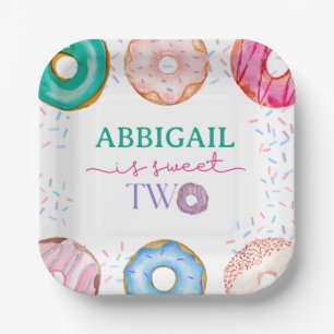 Two Sweet Pink Donut Girl 2nd Birthday Paper Plates