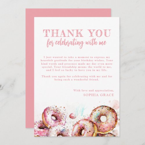 Two Sweet Pink Donut Girl 2nd Birthday Thank You Card