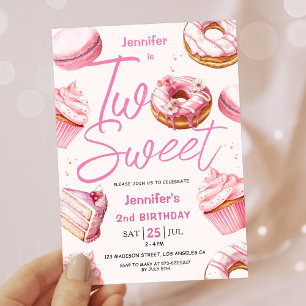 TWO Sweet! Pink Donut Girls 2nd Birthday Party Invitation