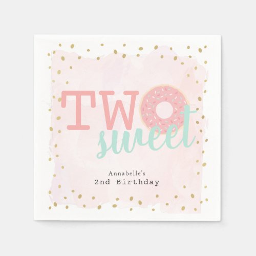 Two Sweet Pink Donut Girls Birthday Paper Napkins