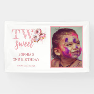 Two Sweet Pink Donut Photo Girl 2nd Birthday Banner