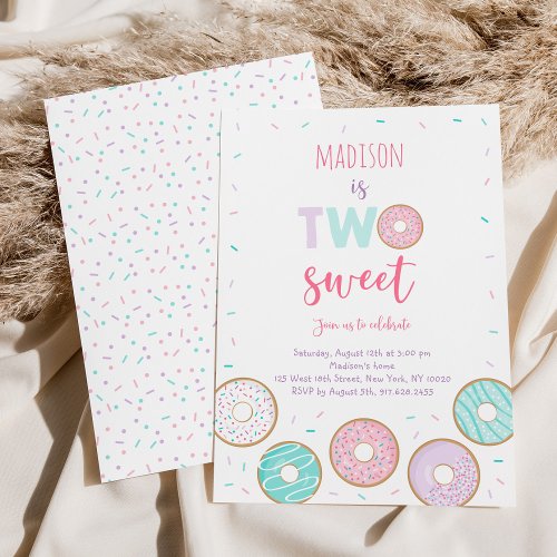 Two Sweet Pink Donut Second Birthday Invitation