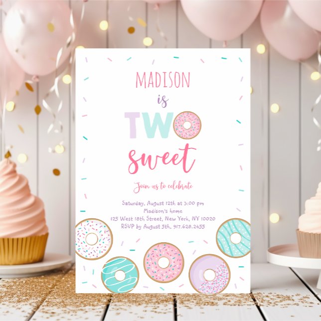 Two Sweet Pink Donut Second Birthday Invitation (Creator Uploaded)