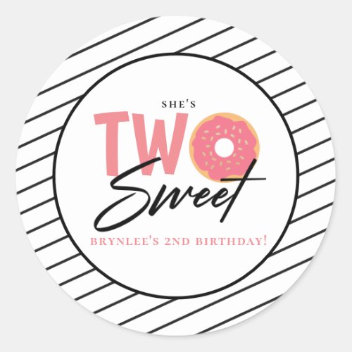 Two Sweet Pink Doughnut 2nd Birthday Classic Round Sticker