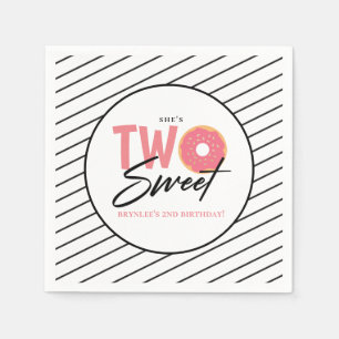 TWO Sweet Pink Doughnut 2nd Birthday Party Napkins