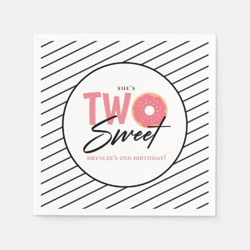 TWO Sweet Pink Doughnut 2nd Birthday Party Napkins