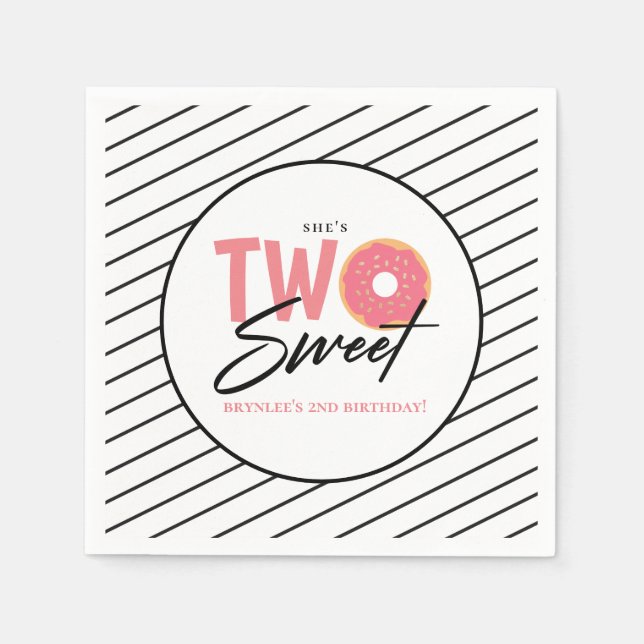 TWO Sweet Pink Doughnut 2nd Birthday Party Napkins (Front)