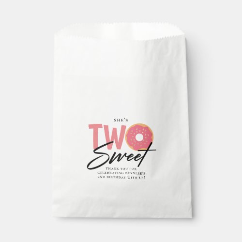 TWO Sweet Pink Doughnut Theme 2nd Birthday Party Favor Bag
