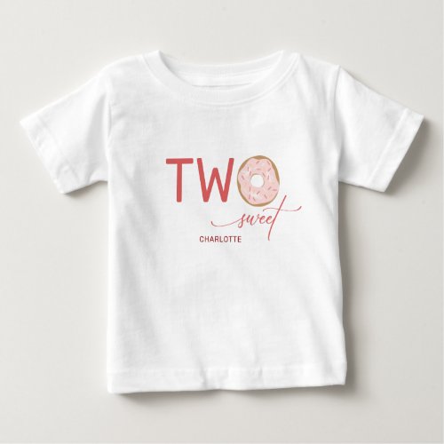 Two Sweet Pink Frosted Donut Girls 2nd Birthday Baby T_Shirt