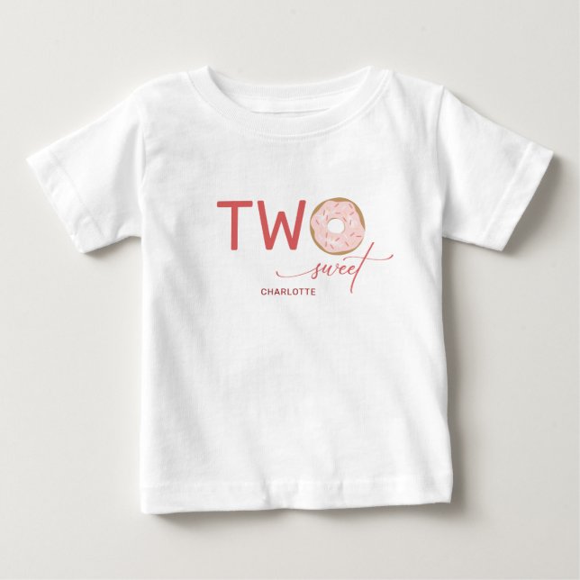 Two Sweet Pink Frosted Donut Girl's 2nd Birthday Baby T-Shirt (Front)