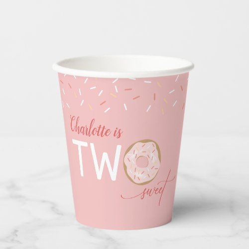 Two Sweet Pink Frosting Girl 2nd Birthday Paper Cups