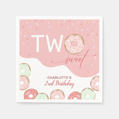 Two Sweet Pink Frosting Girls 2nd Birthday  Napkins