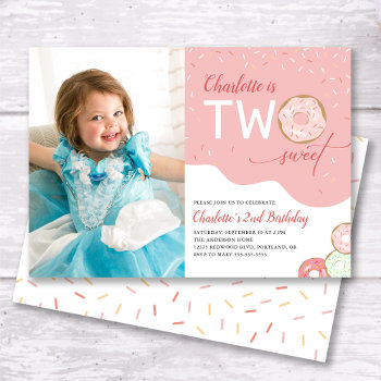 Two Sweet Pink Girl 2nd Birthday Photo Invitation by daisylin712 at Zazzle