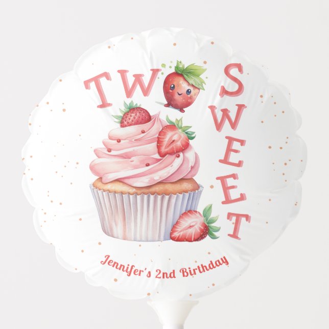 TWO Sweet! Pink Girl Strawberry 2nd Birthday Balloon (Front)