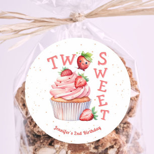 TWO Sweet! Pink Girl Strawberry 2nd Birthday Classic Round Sticker