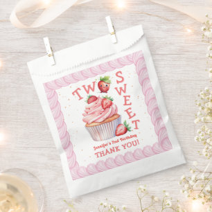 TWO Sweet! Pink Girl Strawberry 2nd Birthday Favor Bag