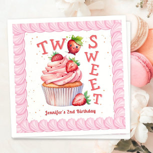 TWO Sweet! Pink Girl Strawberry 2nd Birthday Napkins