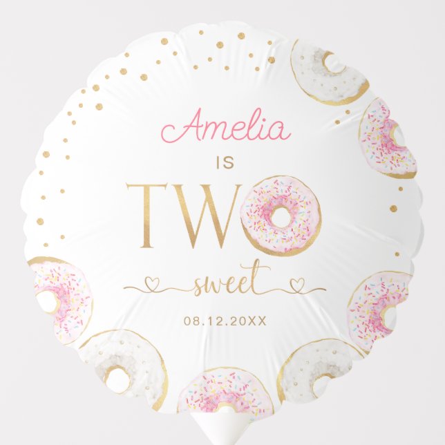 Two Sweet Pink Gold Donuts Birthday Balloon (Front)