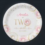 Two Sweet Pink Gold Donuts Birthday Paper Plates<br><div class="desc">Pink white gold donuts two sweet 2nd birthday party paper plates. Cute trendy design with watercolor pink and white donuts. Features typography script font. Perfect for a stylish feminine first girls bday celebration.</div>