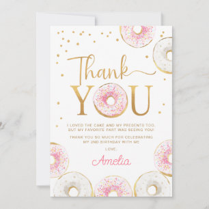Two Sweet Pink Gold Donuts Birthday Thank You Card