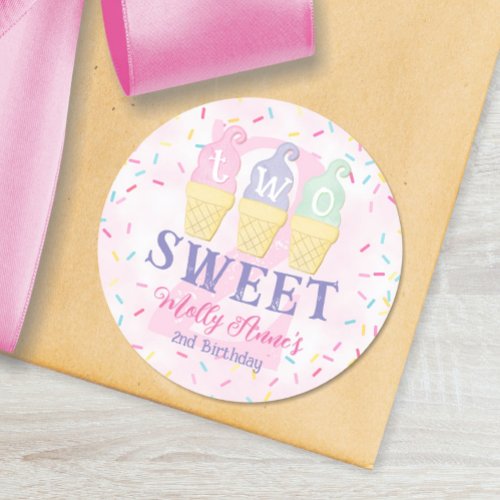 Two Sweet Pink Ice Cream Cones 2nd Birthday Girl Classic Round Sticker