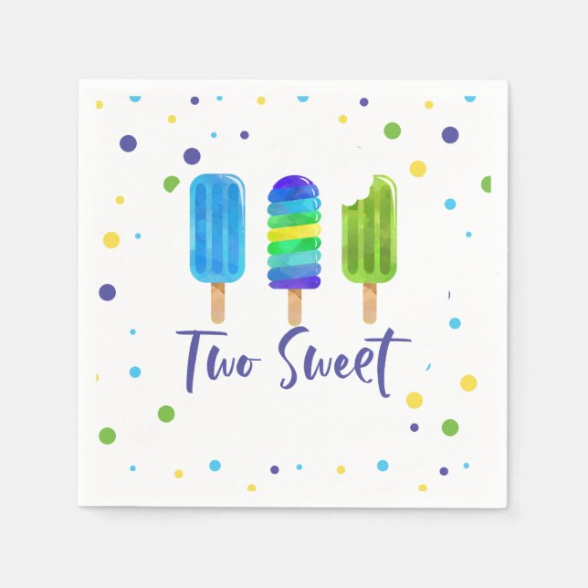 Two Sweet pop 2nd Birthday blue green Napkins (Front)
