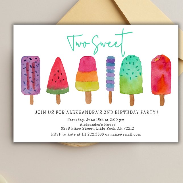 Two Sweet Popsicles Ice Creams 2nd Birthday Party Invitation (Creator Uploaded)