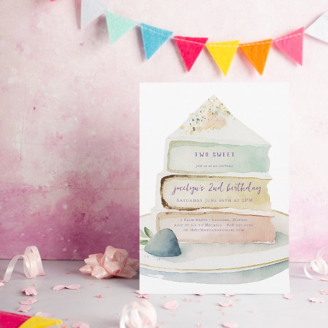 Two Sweet | Rainbow Layer Cake Kid Birthday Invitation (Creator Uploaded)