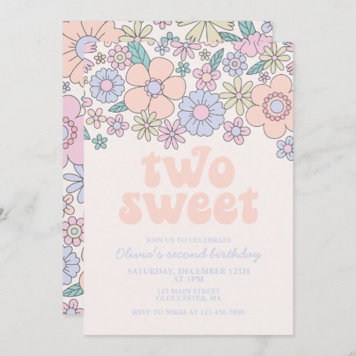 Two Sweet Retro Floral 2nd birthday Invitation