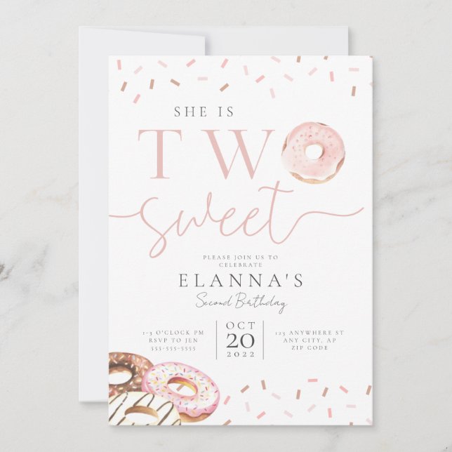 Two Sweet Second Birthday Invitation (Front)