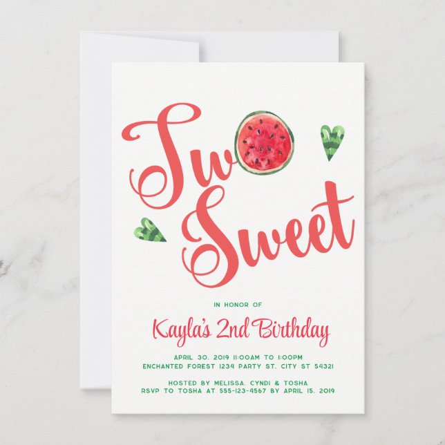 Two Sweet Second Birthday Invitations (Front)