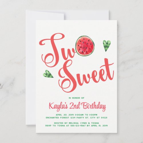 Two Sweet Second Birthday Invitations