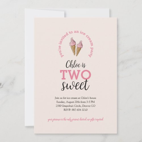 Two Sweet Second Birthday Party Invitation