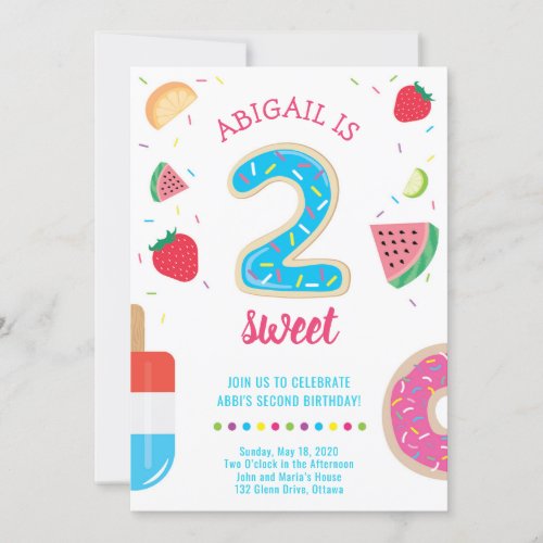 Two Sweet Second Birthday Party Invitation