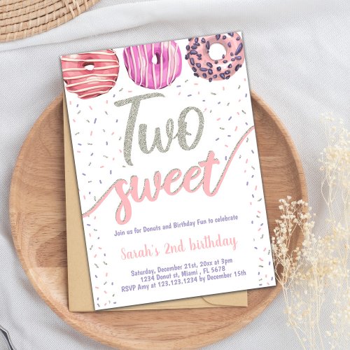 Two Sweet Silver Donut Birthday Invitations