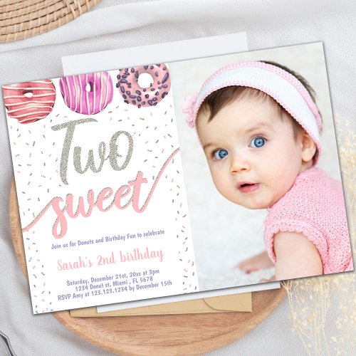 Two Sweet Silver Donut Birthday Invitations photo