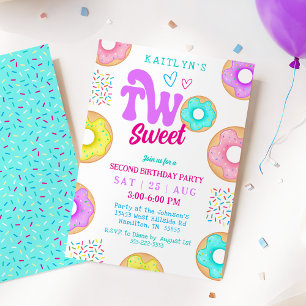 Two Sweet Sprinkle Doughnut Second Birthday Party Invitation