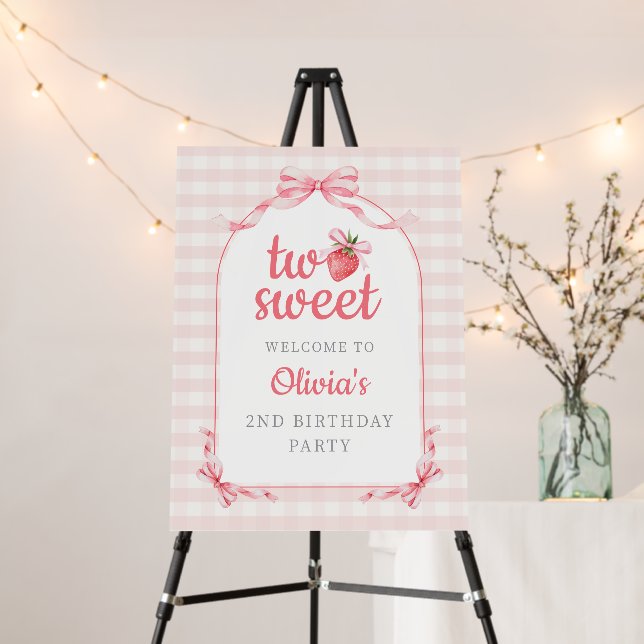 Two Sweet Strawberries 2nd Birthday Welcome Foam Board (In Situ (Stand))