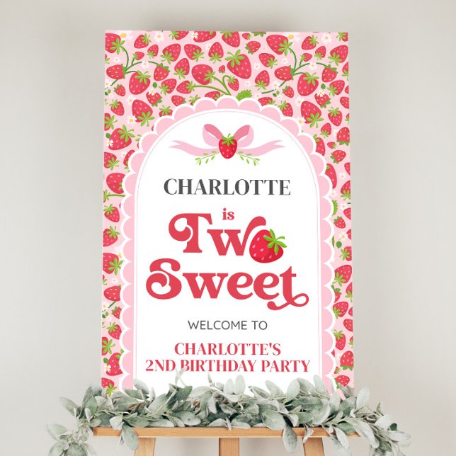 Two Sweet Strawberry 2nd Birthday 20x30 Welcome Foam Board (Two Sweet Strawberry 2nd Birthday 20x30 Welcome Foam Board)