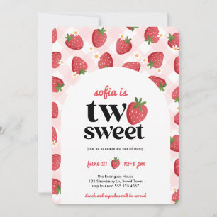 Two Sweet Strawberry 2nd Birthday Invitation