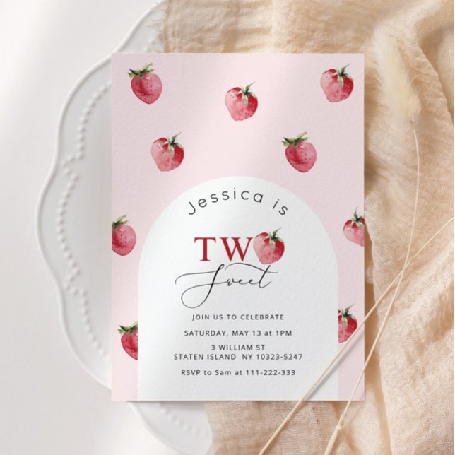 Two sweet strawberry 2nd birthday invitation (Creator Uploaded)