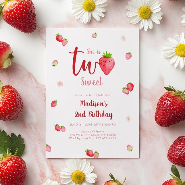 Two Sweet Strawberry 2nd Birthday Invitation (Creator Uploaded)