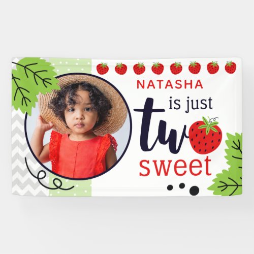 TWO Sweet Strawberry Baby 2nd Second Birthday Banner