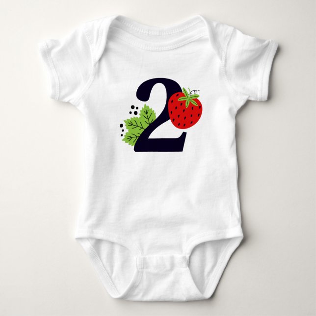 TWO Sweet Strawberry Birthday Girl 2nd Year Party  Baby Bodysuit (Front)