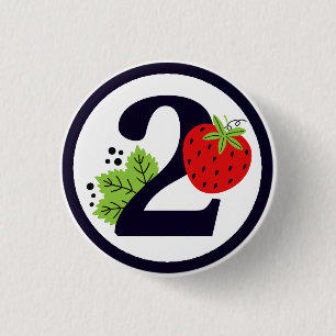 TWO Sweet Strawberry Birthday Girl 2nd Year Party Button