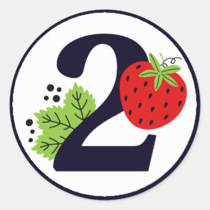 TWO Sweet Strawberry Birthday Girl 2nd Year Party Classic Round Sticker