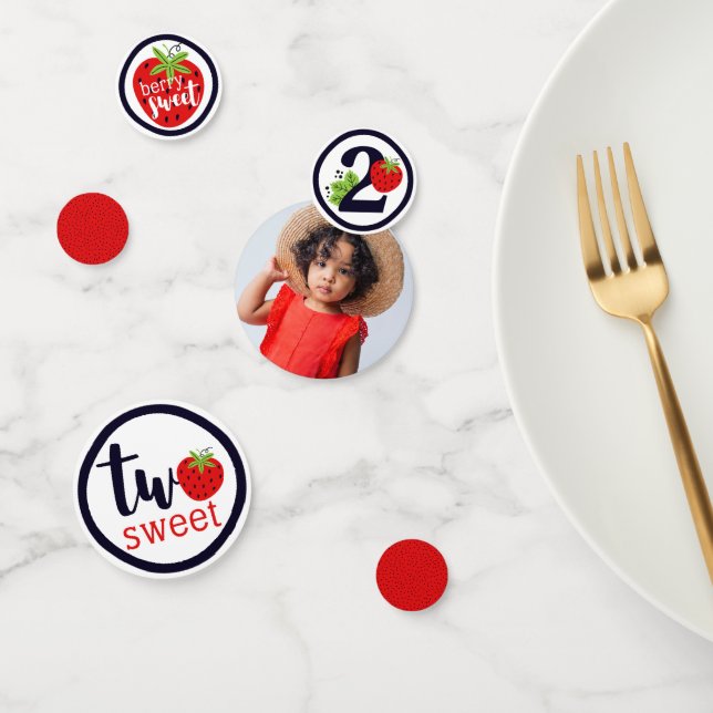 TWO Sweet Strawberry Birthday Girl 2nd Year Party Confetti (Group)