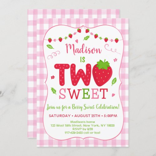 Two Sweet Strawberry Birthday Invitation