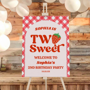 Two Sweet Strawberry Birthday Party Welcome Sign